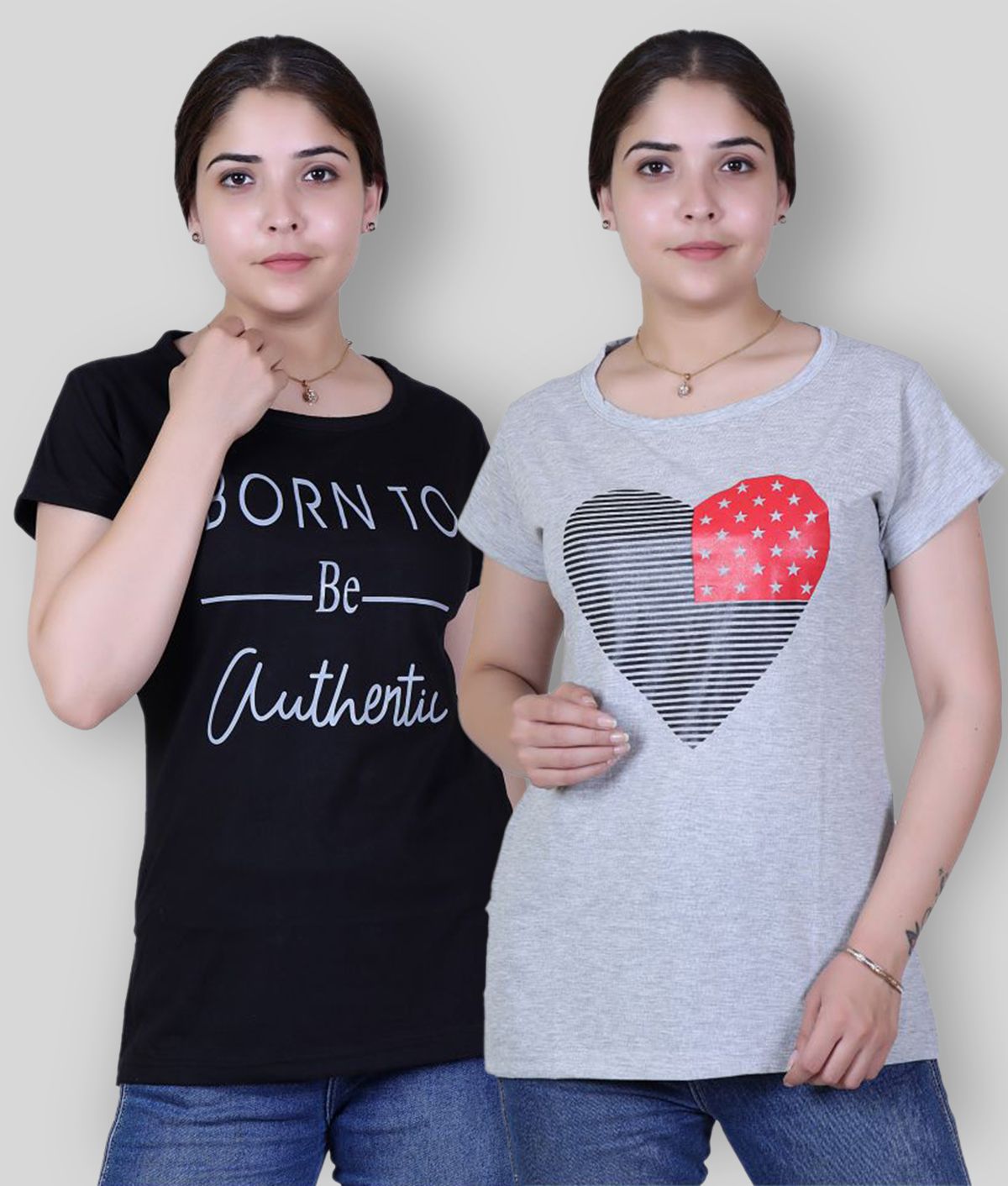     			Varenyam - Black Cotton Regular Fit Women's T-Shirt ( Pack of 2 )