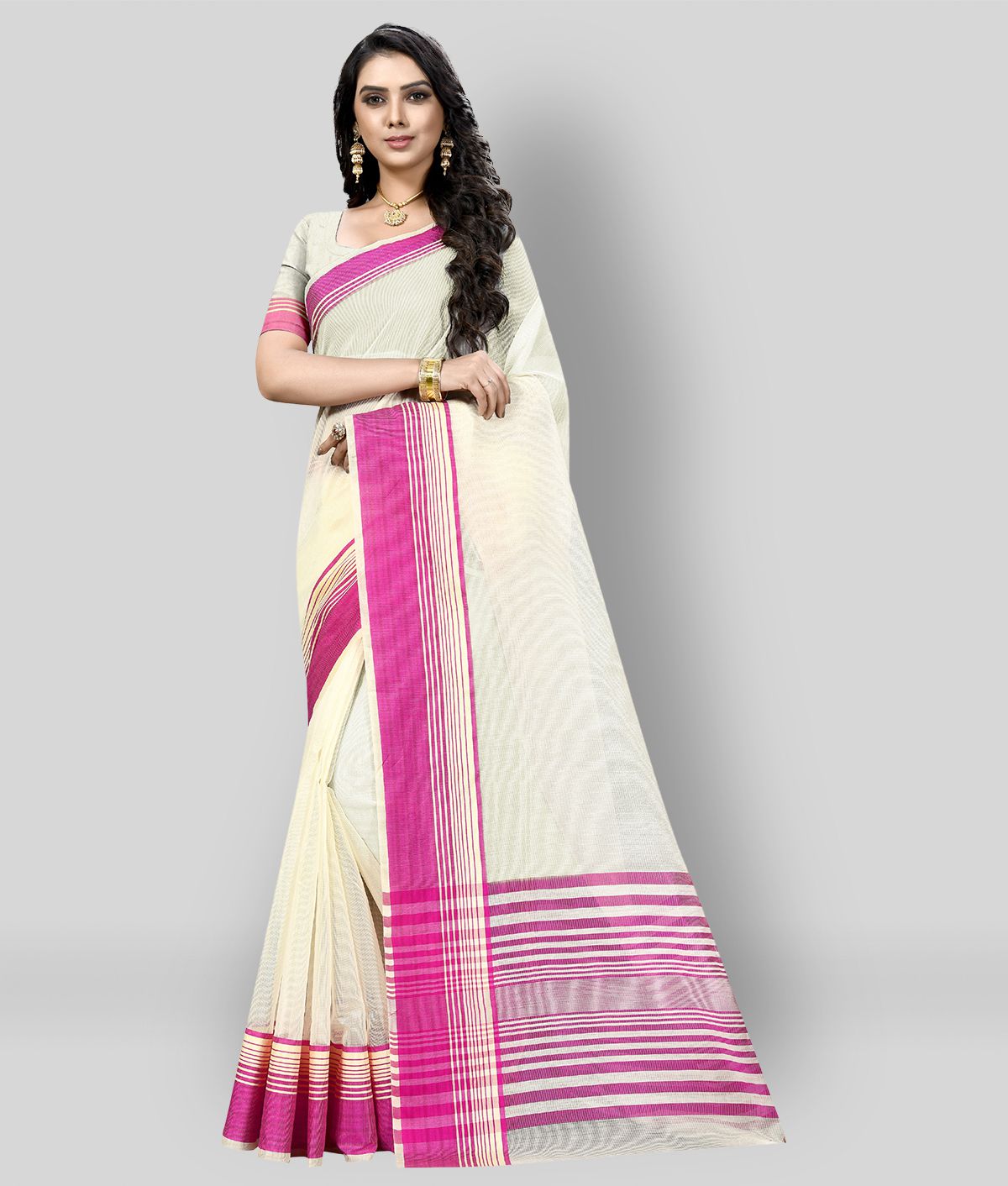 offline selection - Pink Chiffon Saree With Blouse Piece (Pack of 1)