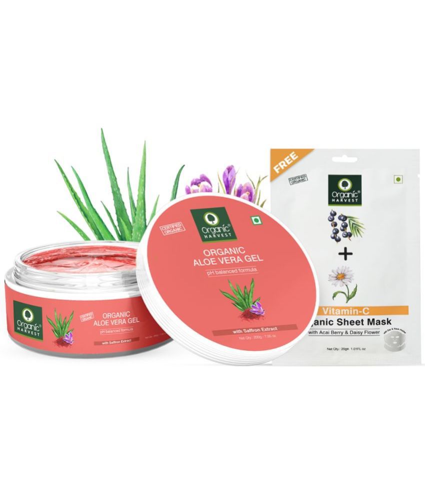     			Organic Harvest Aloe Vera Gel with Saffron Extract, (Free Vitamin C Sheet Mask), 200ml