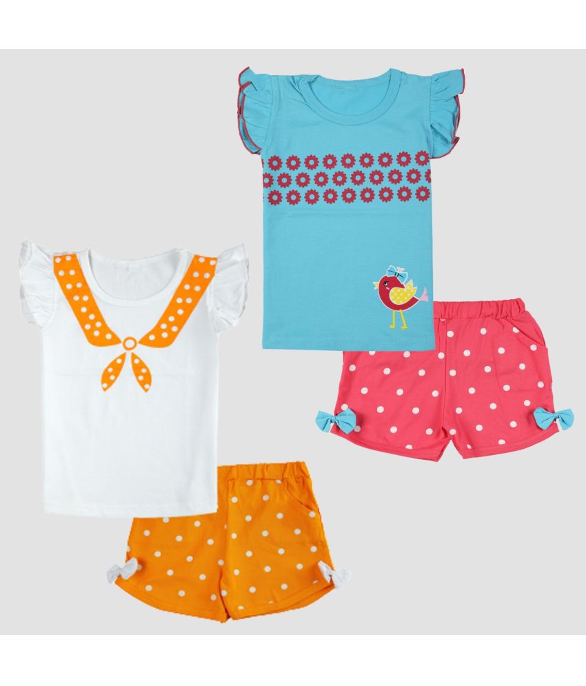     			CATCUB - Multicolor Cotton Girls Top With Shorts ( Pack of 2 )