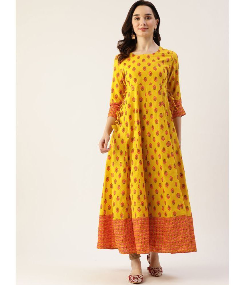     			HISHAM - Yellow Cotton Women's Anarkali Kurti ( Pack of 1 )