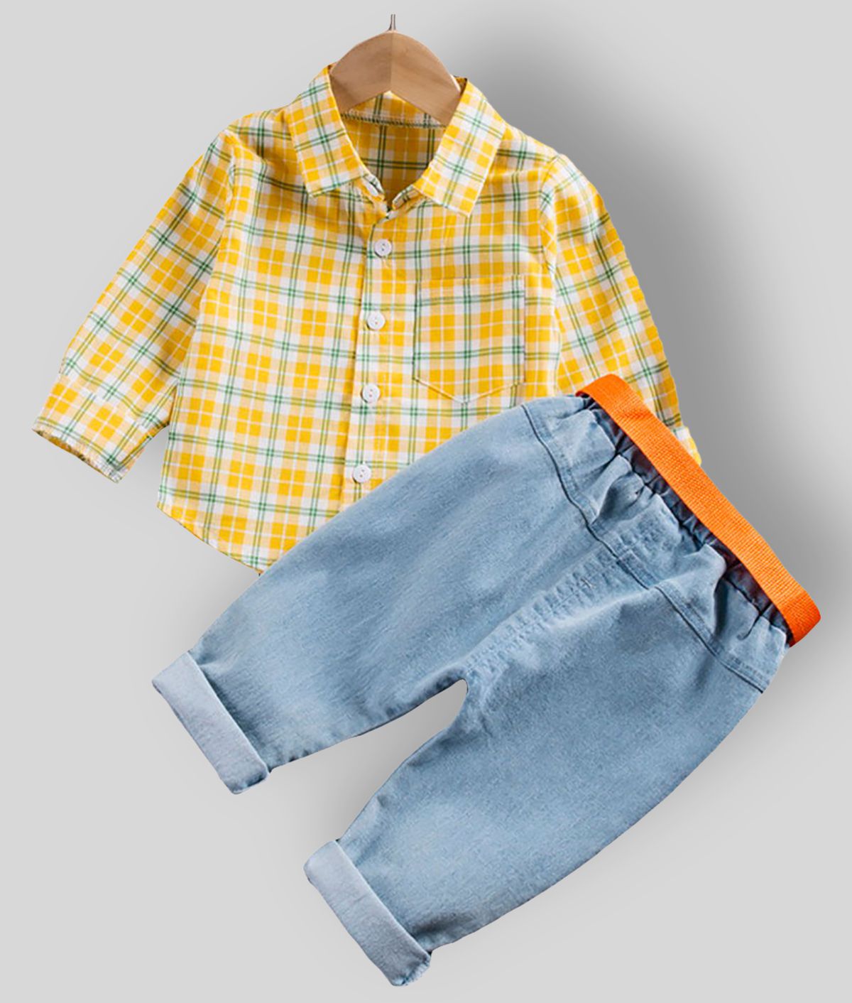 HOPSCOTCH - Yellow Polyester Boy's Shirt & Jeans ( Pack of 1 )