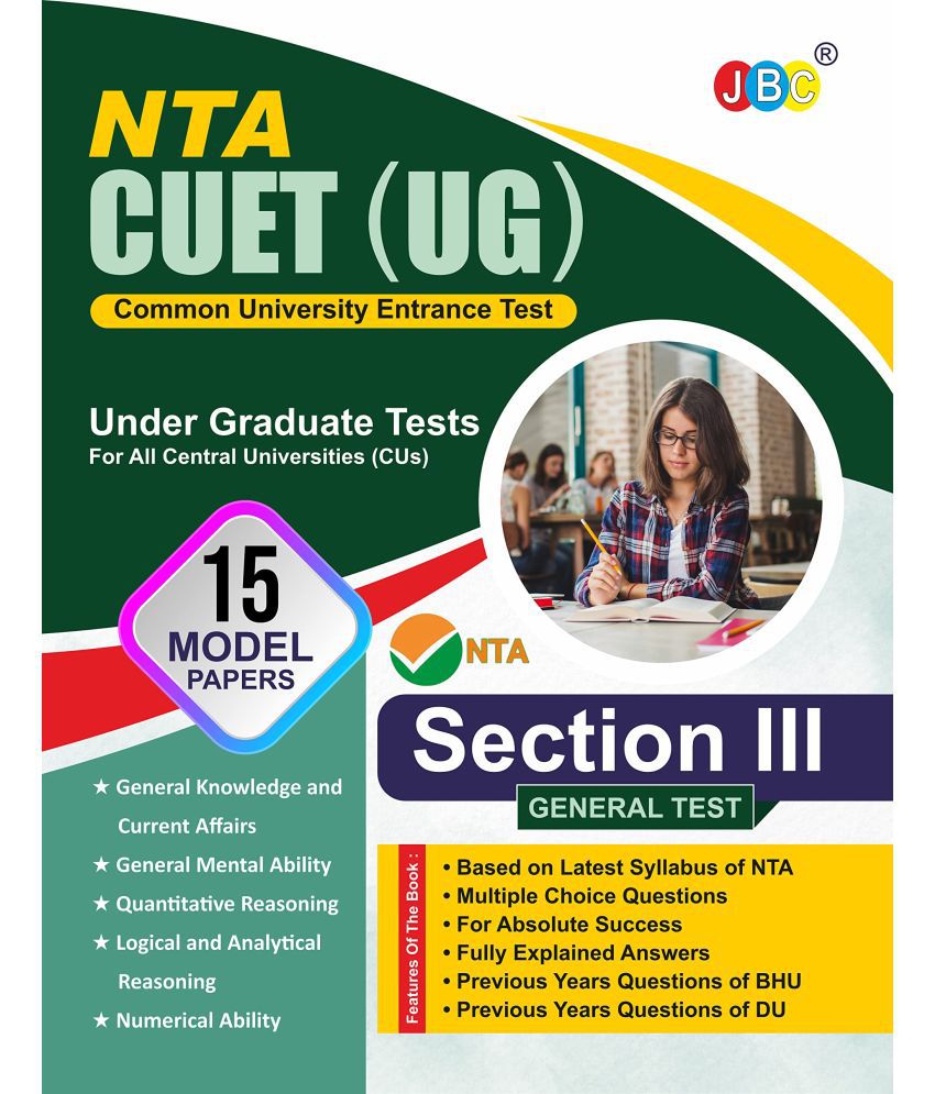     			JBC NTA CUET General Test 2022, 15 Model Papers Based On Latest CUET UG General Test Exam Pattern, One Of The Best CUET Entrance Exam Book 2022 Among CUET Entrance Exam Books 2022 - CUET BOOKS