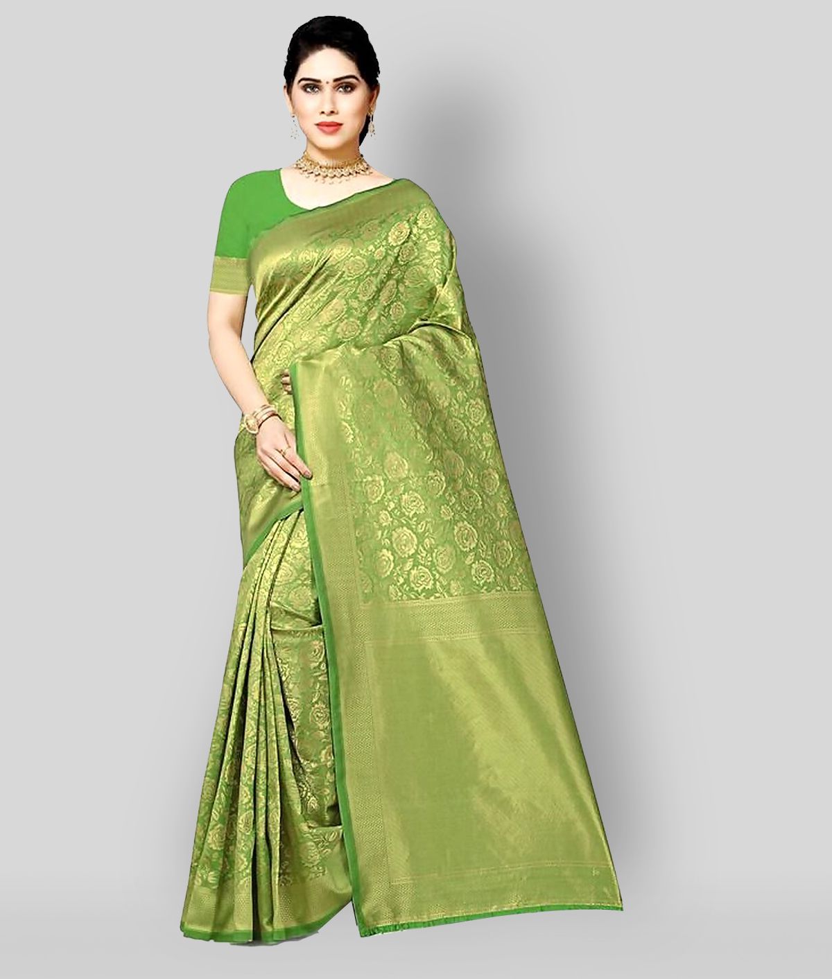 NENCY FASHION - Green Silk Blend Saree With Blouse Piece (Pack of 1)