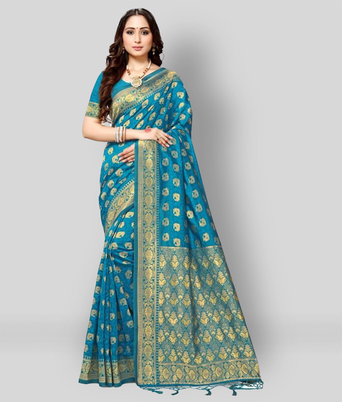     			NENCY FASHION - Light Blue Banarasi Silk Saree With Blouse Piece (Pack of 1)