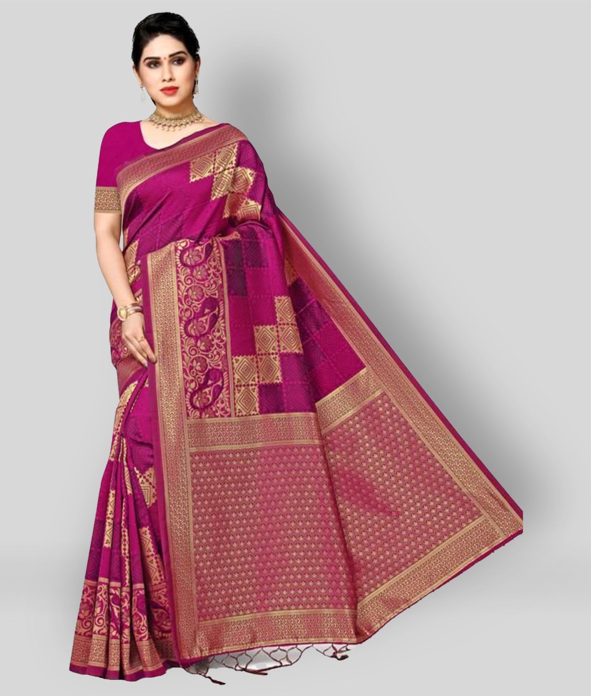 NENCY FASHION - Purple Jacquard Saree With Blouse Piece (Pack of 1)