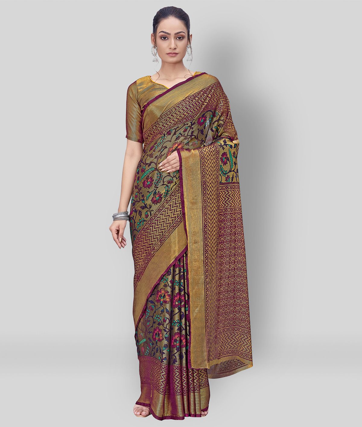     			Sherine - Multicolor Cotton Blend Saree With Blouse Piece ( Pack of 1 )