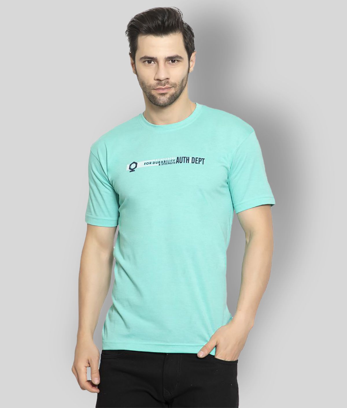     			Zeffit Cotton Blend Regular Fit Printed Half Sleeves Sea Green Men's T-Shirt