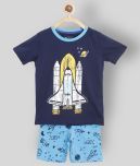 Lazy Shark Pack of 1 Boys Cotton Blend T-Shirt & Shorts ( Navy )