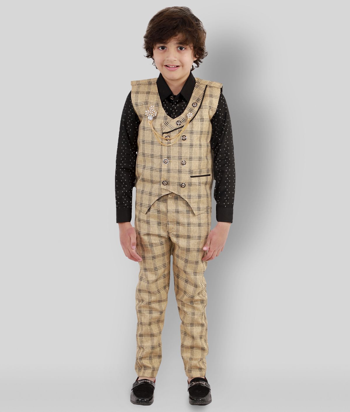     			Fourfolds - Beige Cotton Blend Boy's Shirt & Pants ( Pack of 1 )