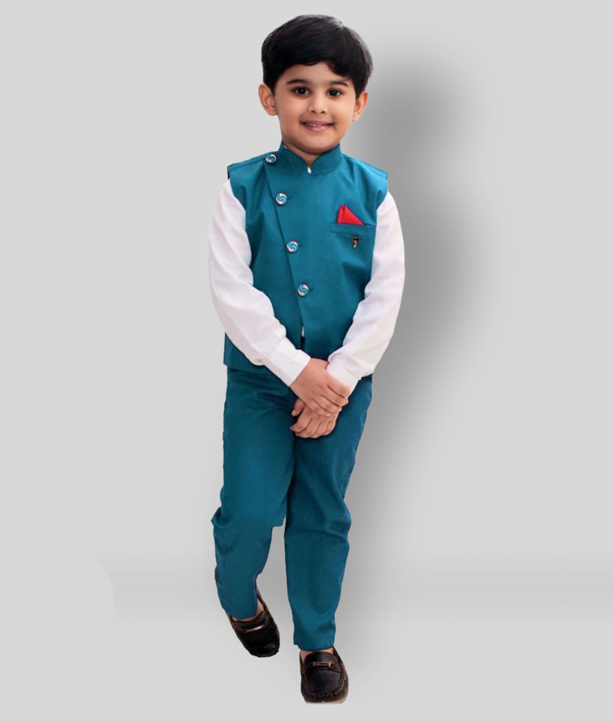     			Fourfolds - Turquoise Cotton Blend Boy's Shirt & Pants ( Pack of 1 )