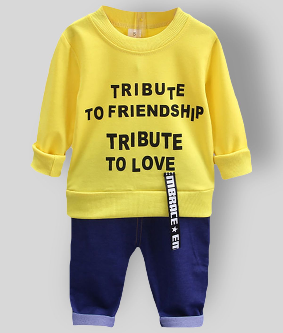 HOPSCOTCH - Yellow Cotton Boy's T-Shirt & Jeans ( Pack of 1 )