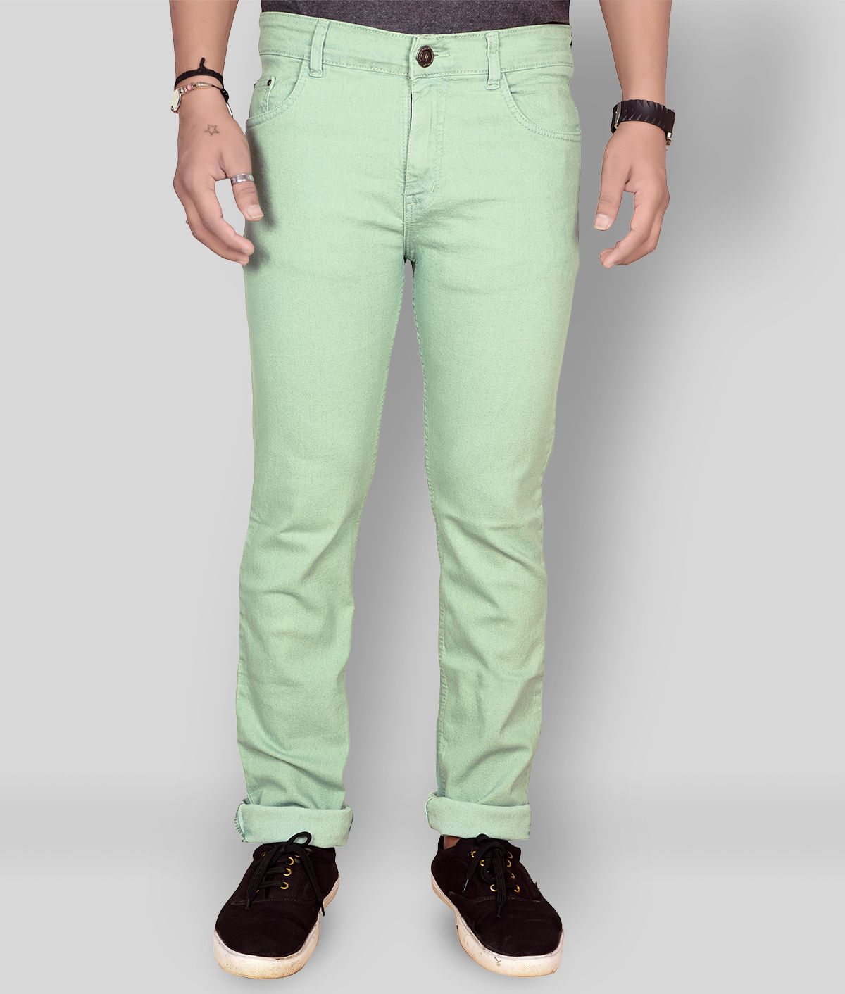 JB JUST BLACK - Light Green Cotton Blend Regular Fit Men's Jeans ( Pack of 1 )