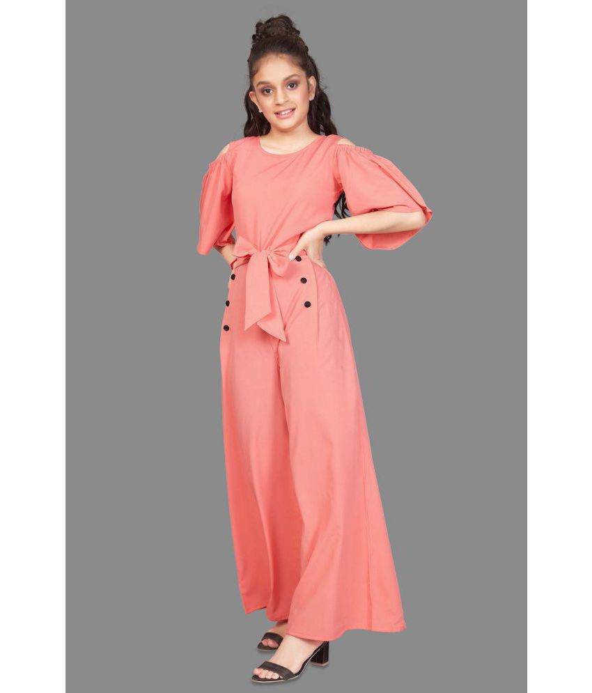     			MIRROW TRADE - Peach Crepe Girls Jumpsuit ( Pack of 1 )