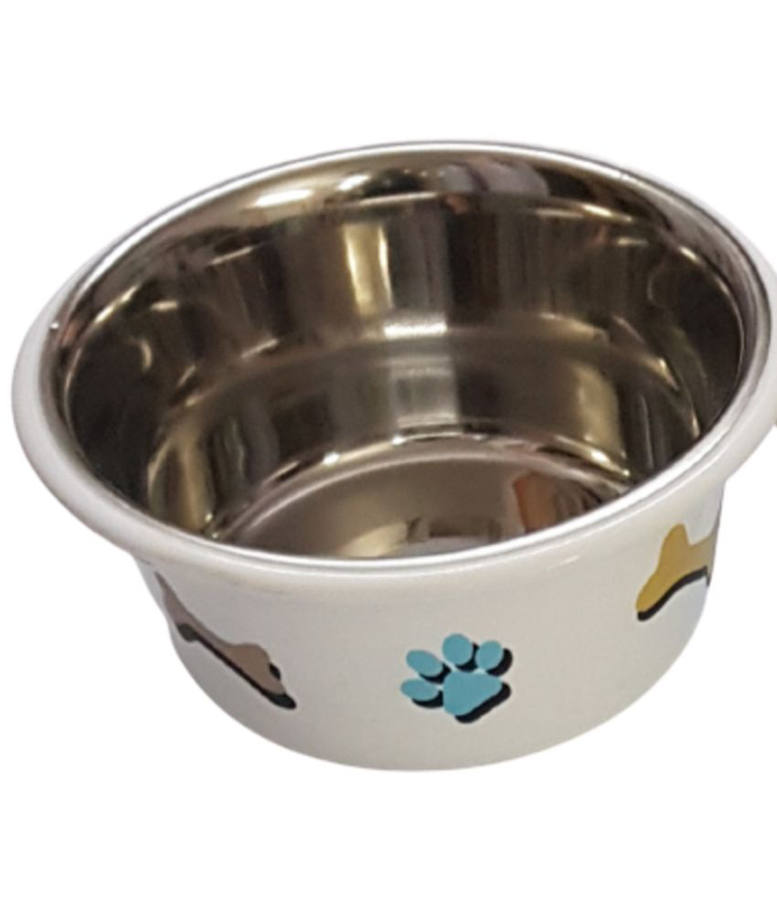     			Elton Paw & Bone Cutie Bowl (White)  Export Quality Inside Stainless Steel colorful plastic outside with TPR ring bonded base Medium 900 ml Bowl Feeder Bowls Pet Bowl for Feeding Dog