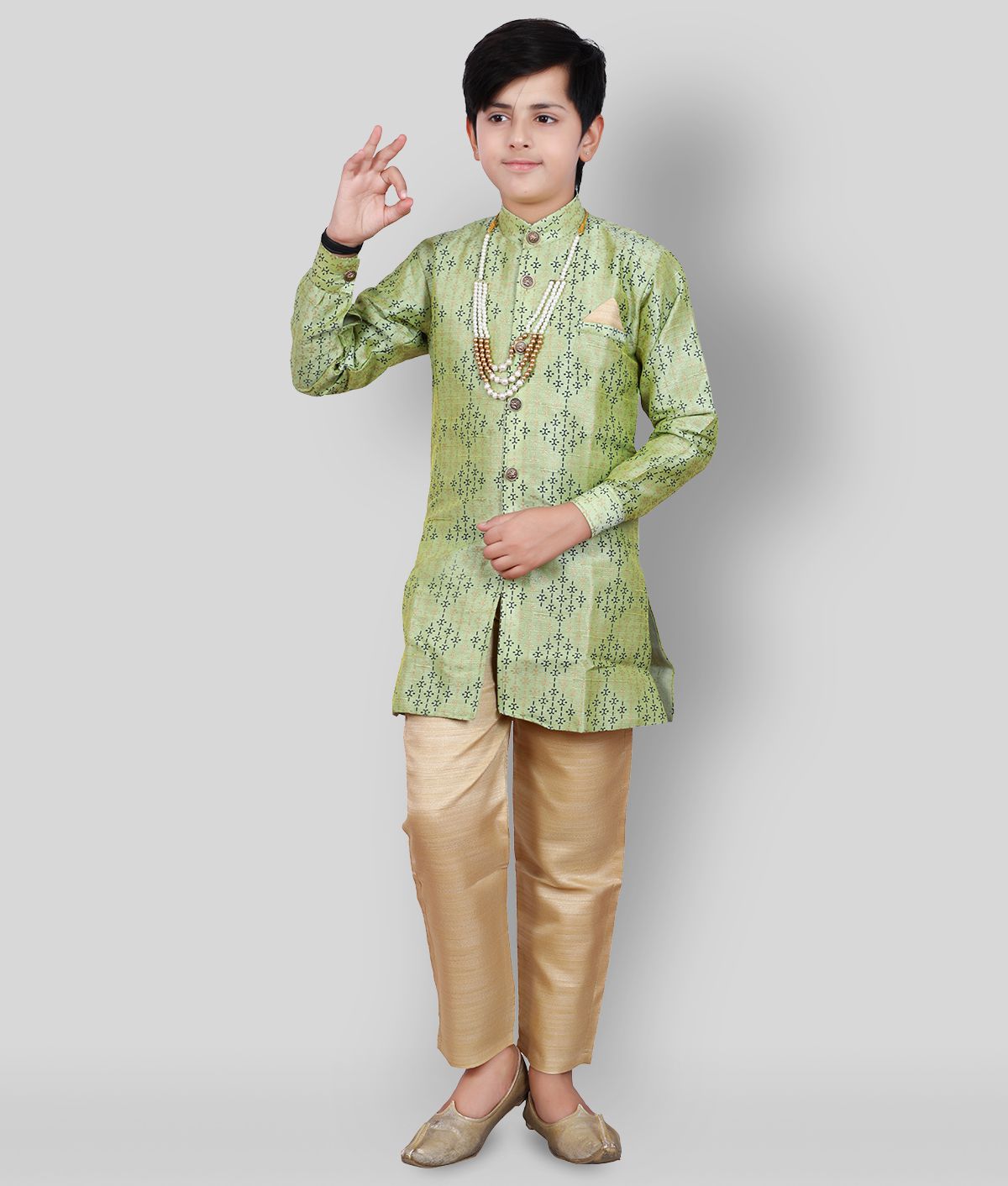     			Fourfolds Ethnic Wear Front Open Kurta With Trousers Style Pyjama for Kids and Boys