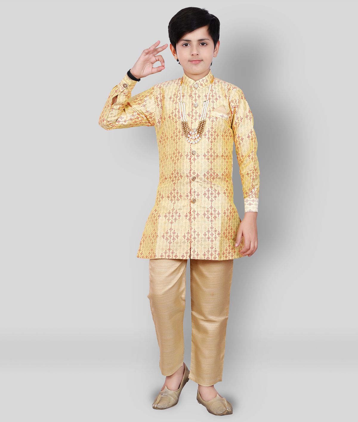     			Fourfolds Ethnic Wear Front Open Kurta With Trousers Style Pyjama for Kids and Boys