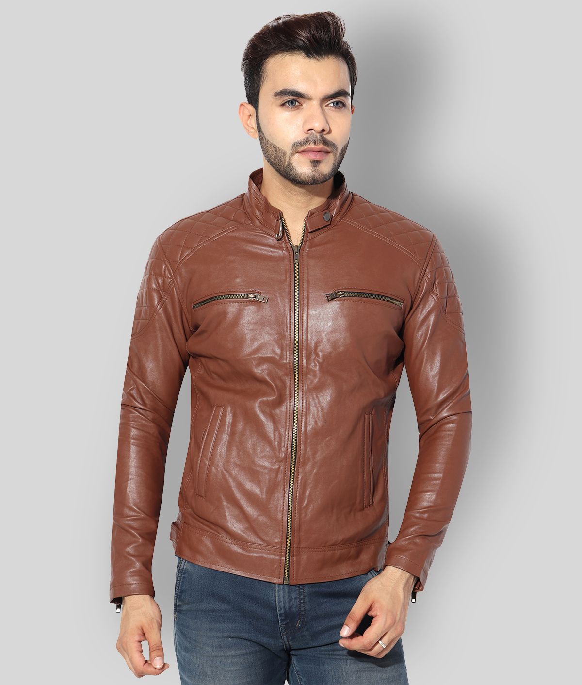     			GARMADIAN Brown Biker Jacket