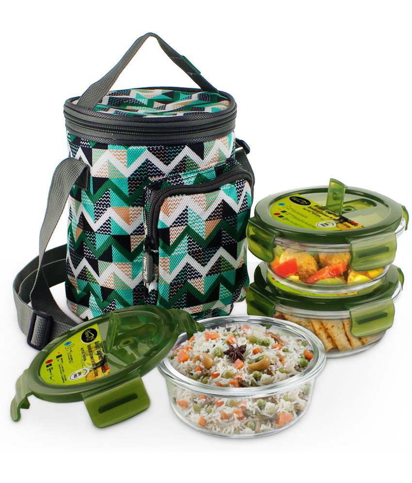 Home Puff - Green Stainless Steel Lunch Box ( Pack of 3 )