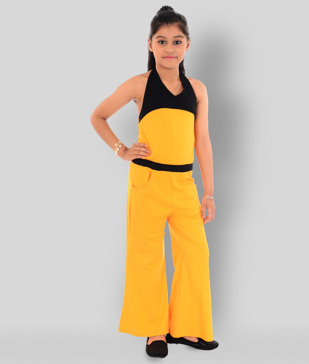     			Naughty Ninos - Yellow Cotton Blend Girls Jumpsuit ( Pack of 1 )