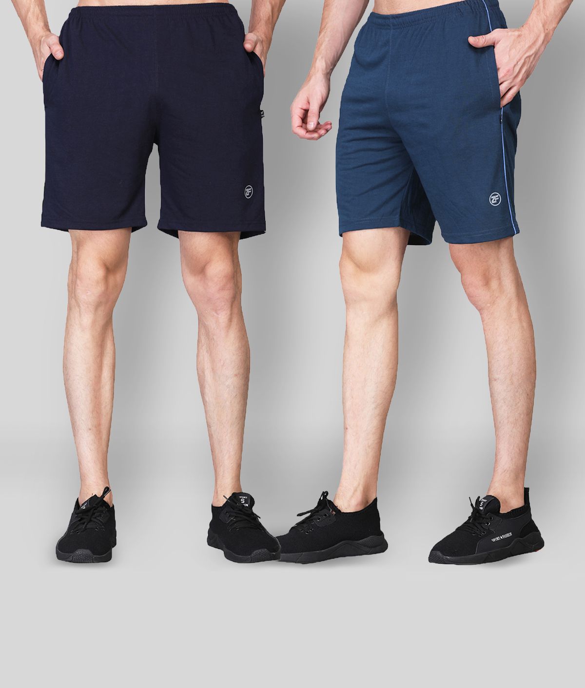     			Zimfit Navy & Black Cotton Blend Running Shorts Pack of 2