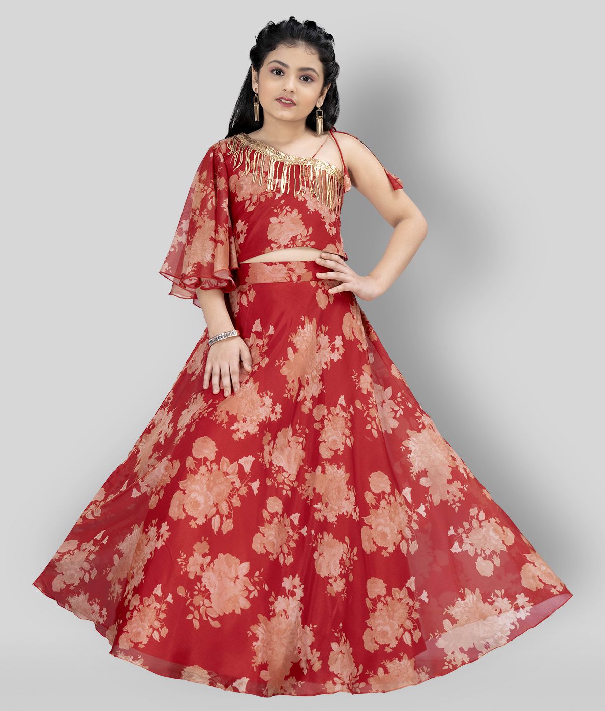 Fashion Dream - Red Silk Girls Lehenga Choli Set ( )