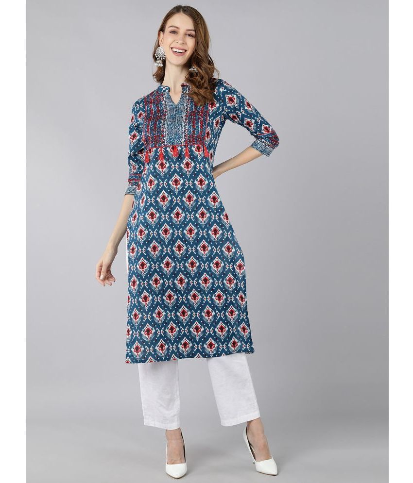     			KIPEK - Blue Cotton Women's Straight Kurti ( Pack of 1 )