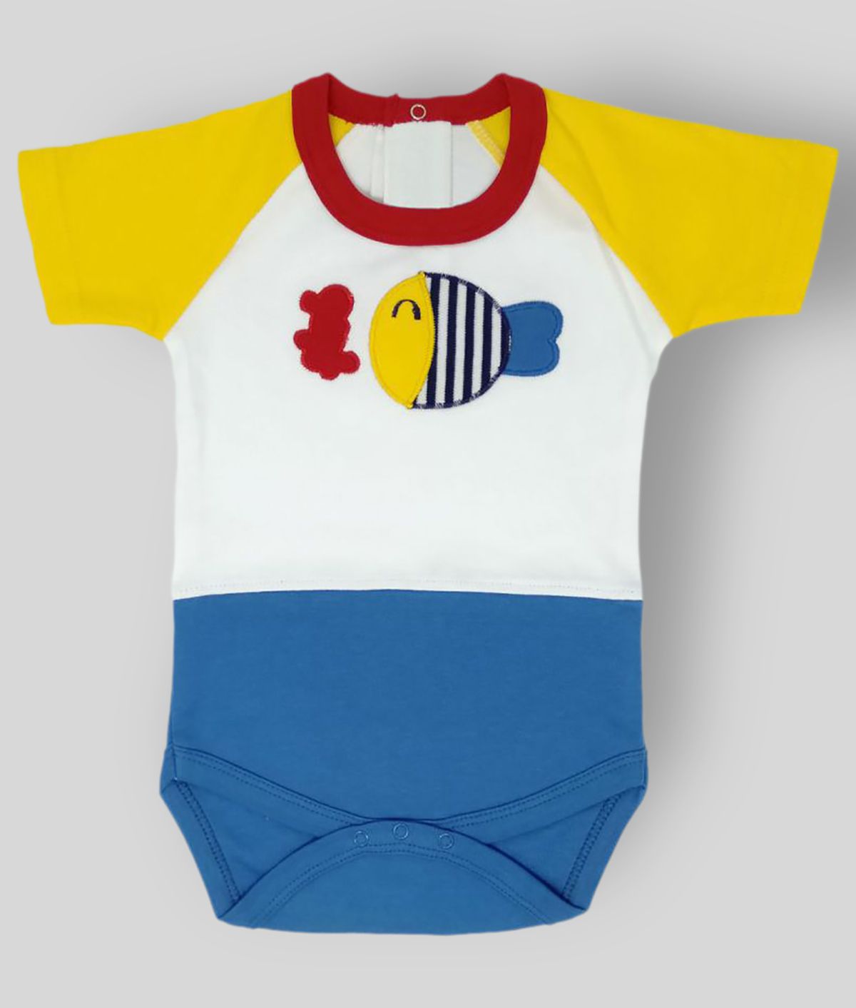     			KABOOS - White & Yellow Cotton Rompers For Baby Boy ( Pack of 1 )