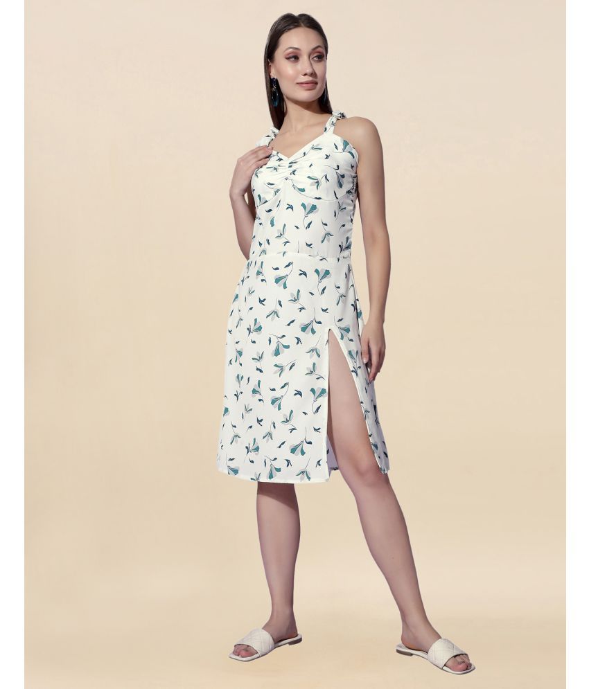     			Selvia - White Linen Women's Side Slit Dress ( Pack of 1 )