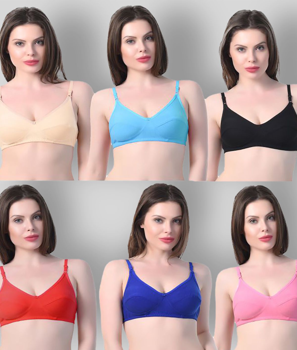     			Sofiyaa - Multicolor Cotton Non Padded Women's T-Shirt Bra ( Pack of 6 )