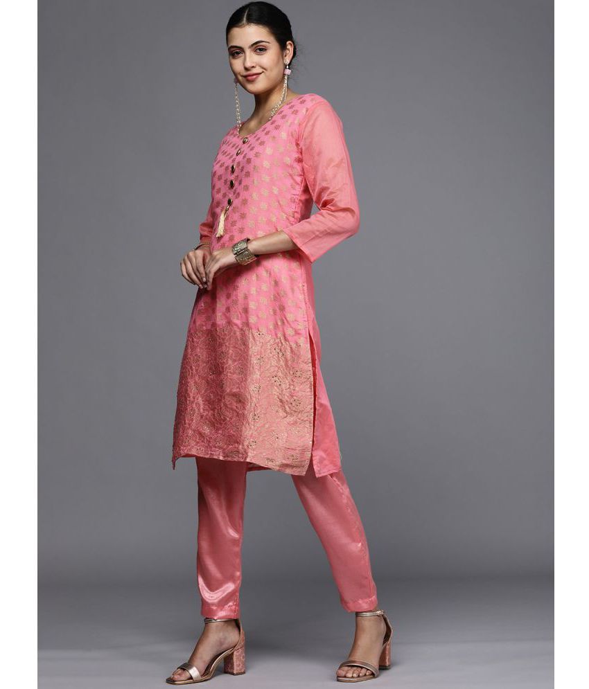 CHEEKUDI - Pink Embellished Unstitched Dress Material ( Pack of 1 )