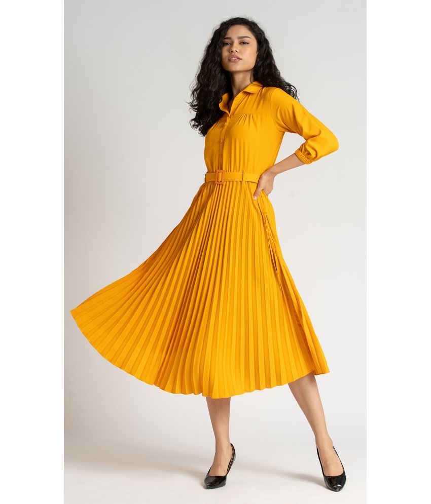     			aask - Yellow Crepe Women's Fit & Flare Dress ( Pack of 1 )