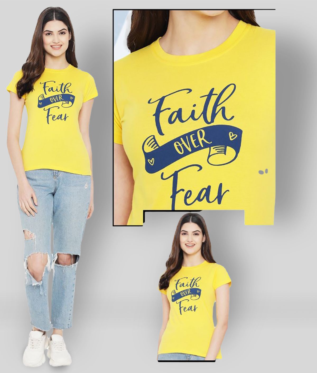     			Fabflee - 100% Cotton Regular Yellow Women's T-Shirt ( Pack of 1 )