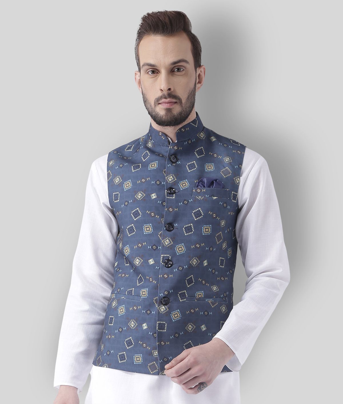     			Hangup Multi Cotton Blend Nehru Jacket