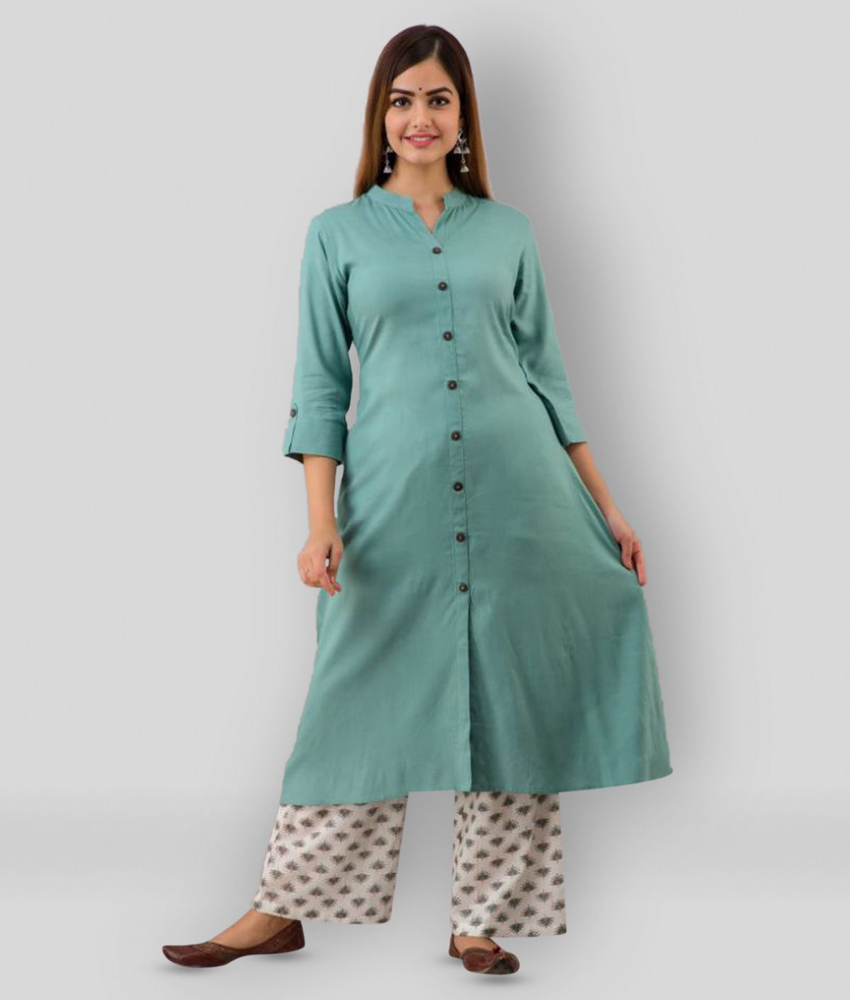     			MAUKA - Turquoise Front Slit Rayon Women's Stitched Salwar Suit ( Pack of 1 )