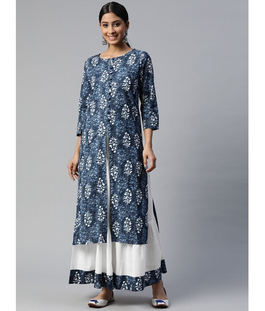     			SVARCHI - Blue Front Slit Cotton Women's Stitched Salwar Suit ( Pack of 1 )