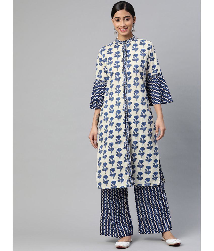     			SVARCHI - Blue Straight Cotton Women's Stitched Salwar Suit ( Pack of 1 )