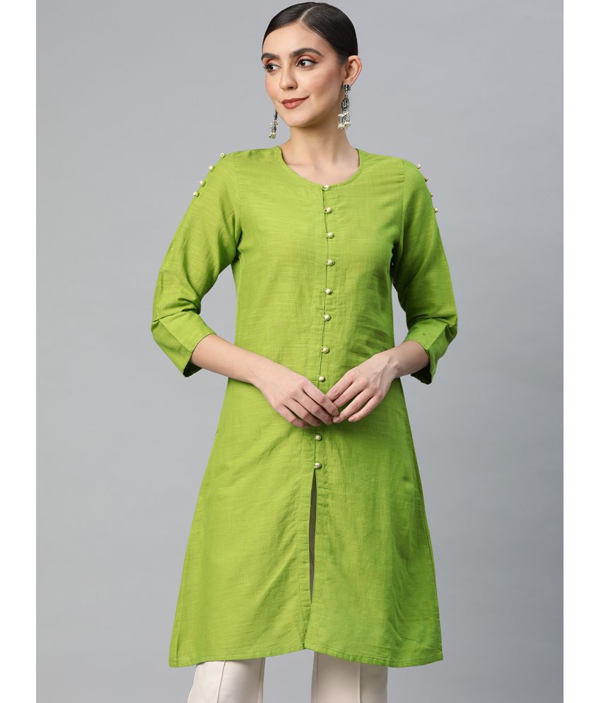     			SVARCHI - Green Cotton Women's Front Slit Kurti ( Pack of 1 )