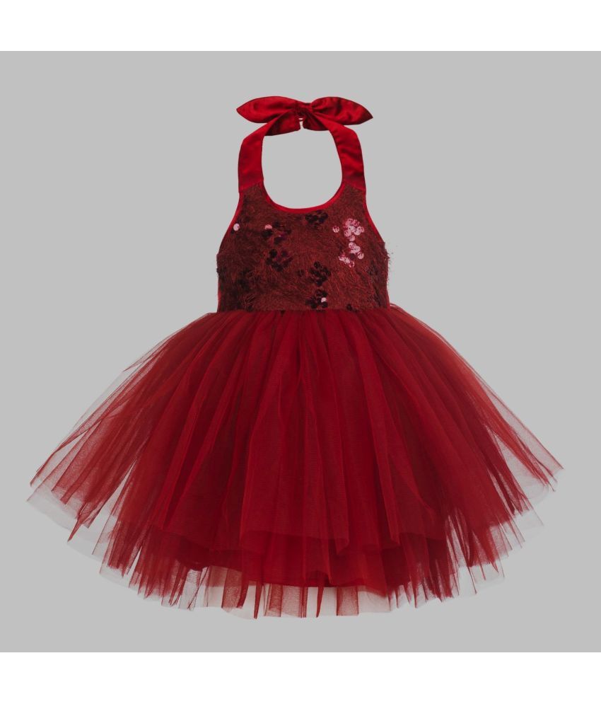     			Toy Balloon Kids - Maroon Net Girls Fit And Flare Dress ( Pack of 1 )