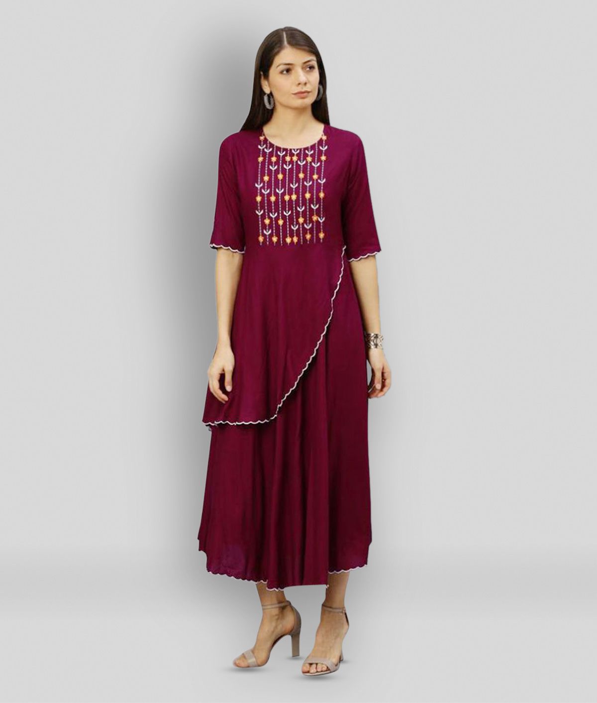     			Yash Gallery - Purple Rayon Women's A-line Dress ( Pack of 1 )