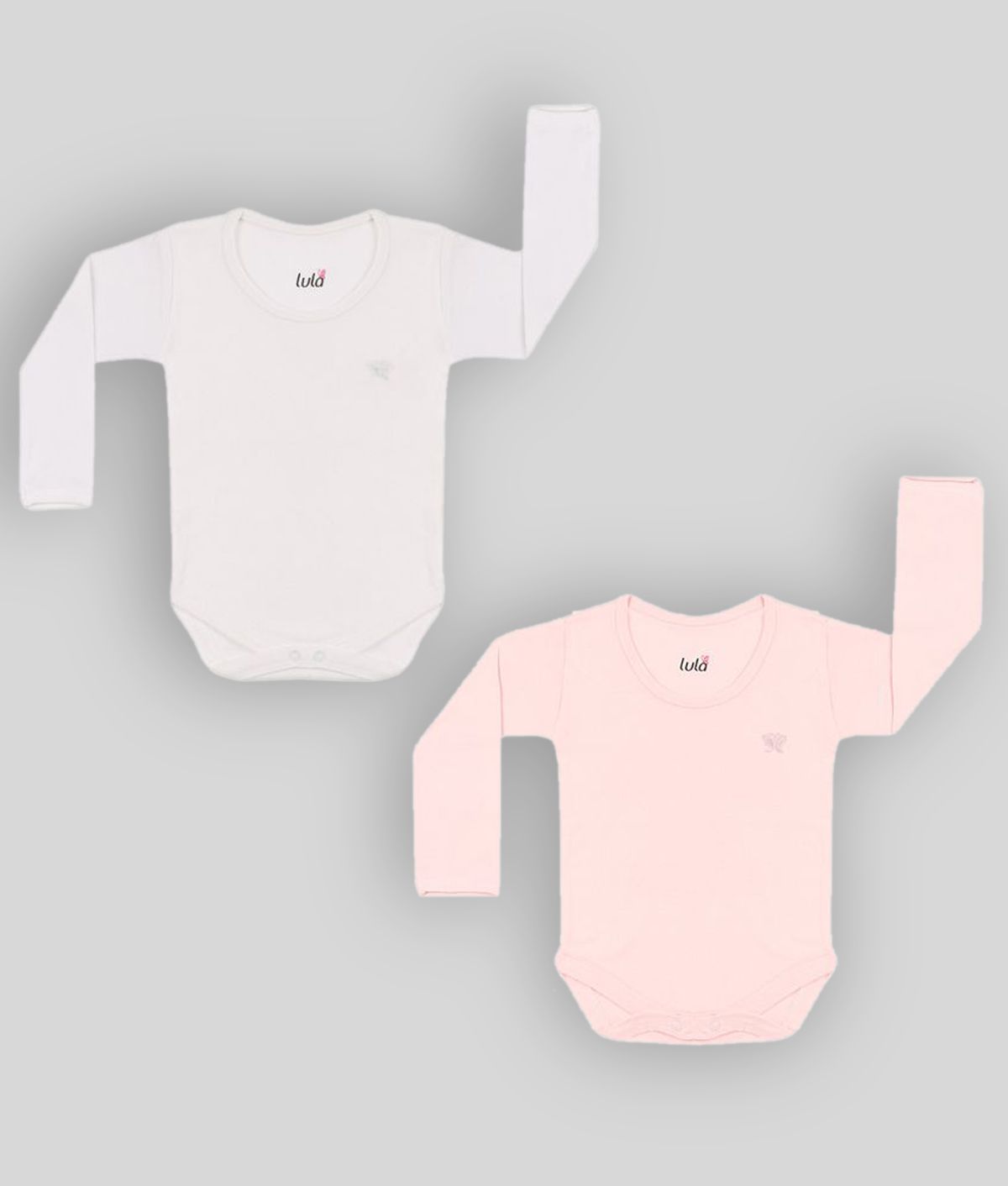     			Lula Pink and White Cotton Body Suits- Set of 2