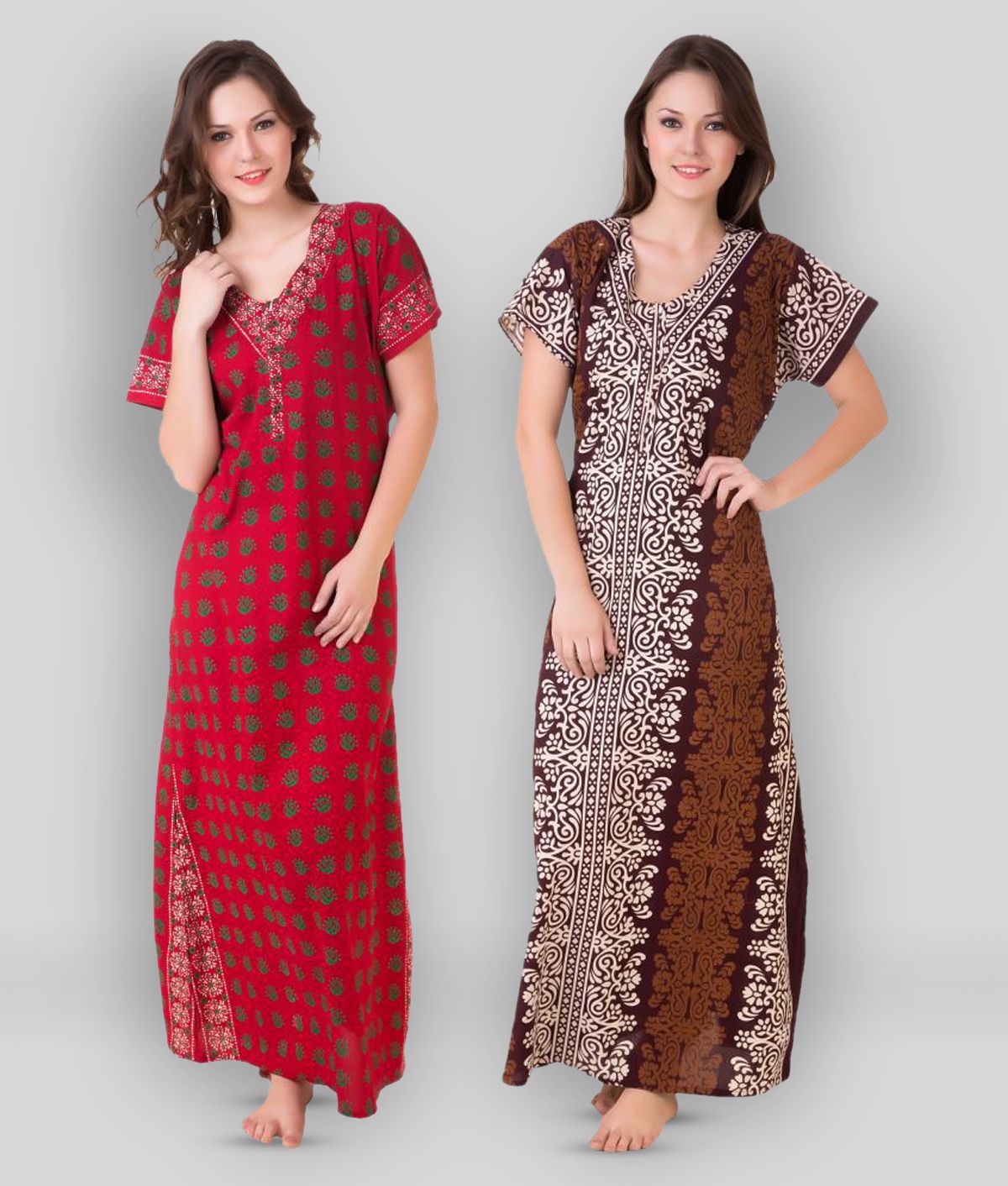    			Masha - Multicolor Cotton Women's Nightwear Nighty & Night Gowns ( Pack of 2 )