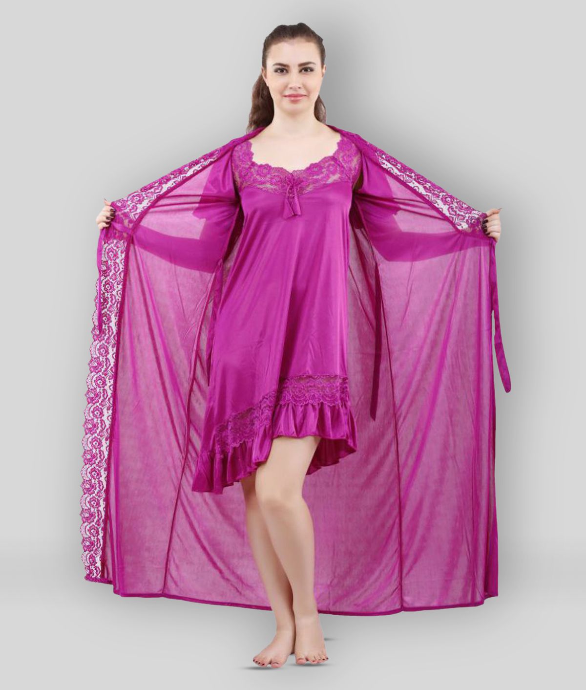     			Reposey - Purple Satin Women's Nightwear Night Dress ( Pack of 1 )