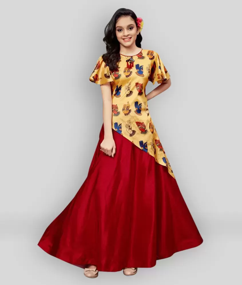 Buy Vajiba Women Red, Yellow Self Design Satin Semi Stitched Lehenga Choli  Online at Best Prices in India - JioMart.