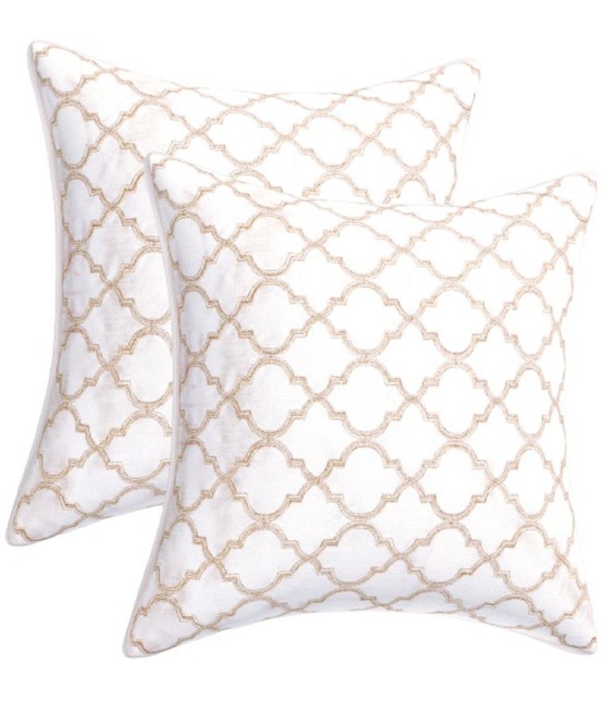     			INDHOME LIFE - White Set of 2 Silk Square Cushion Cover