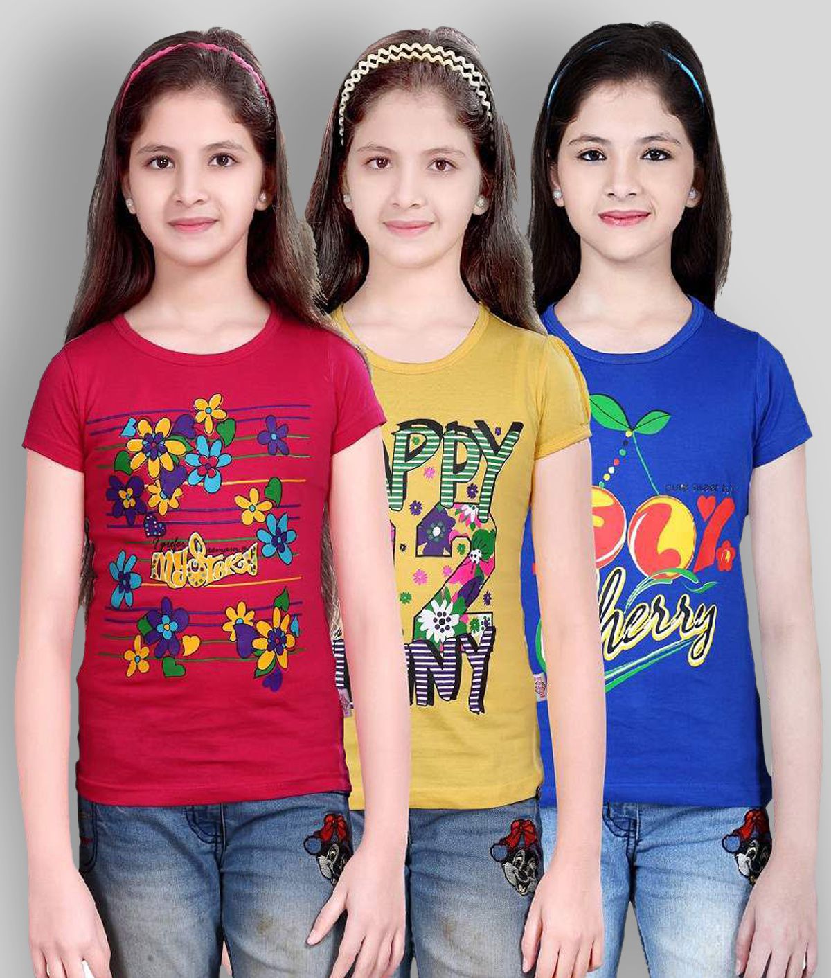     			Sini Mini - Blue Cotton Girl's T-Shirt ( Pack of 3 )