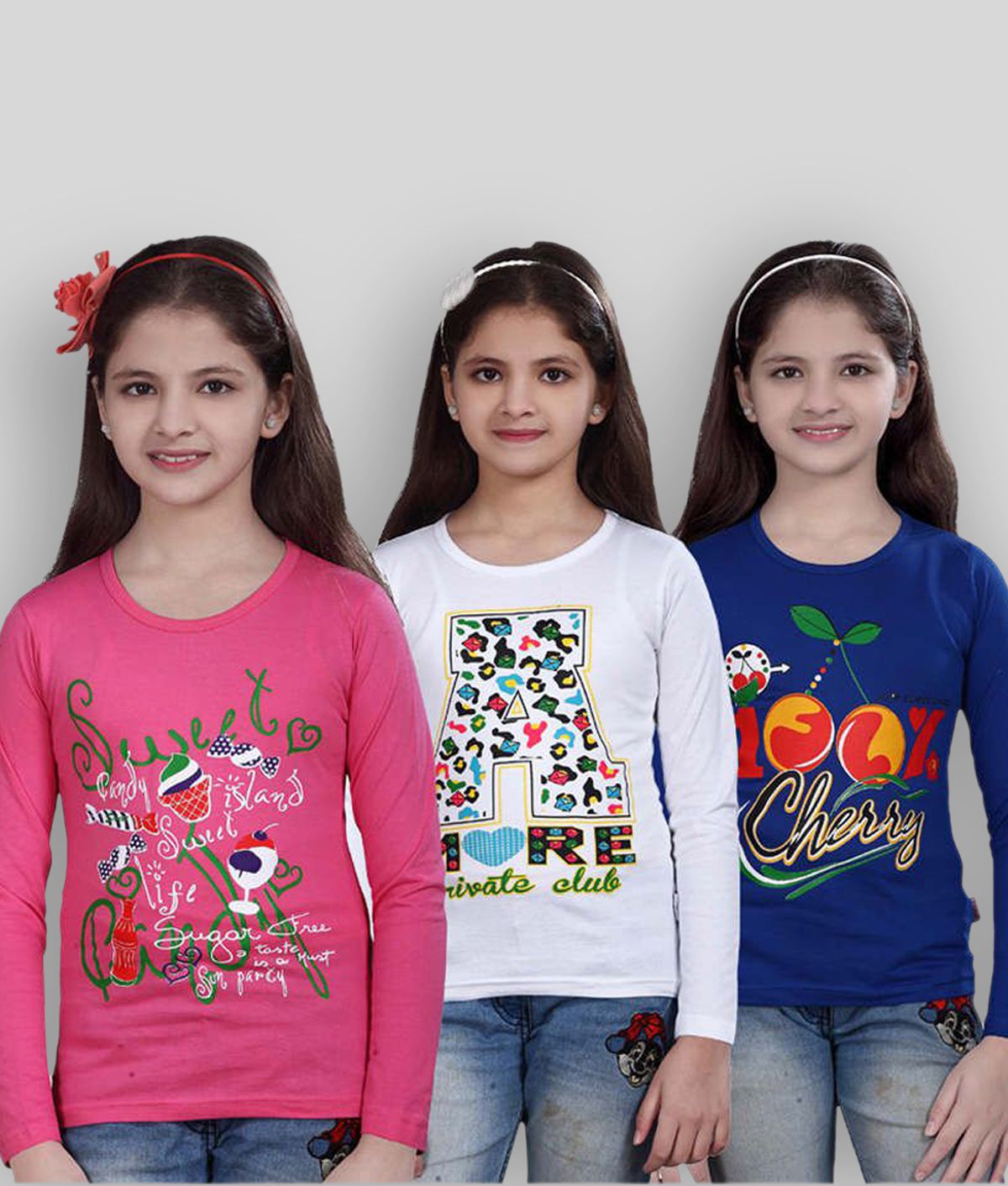     			Sini Mini - Multicolor Cotton Blend Girl's T-Shirt ( Pack of 3 )