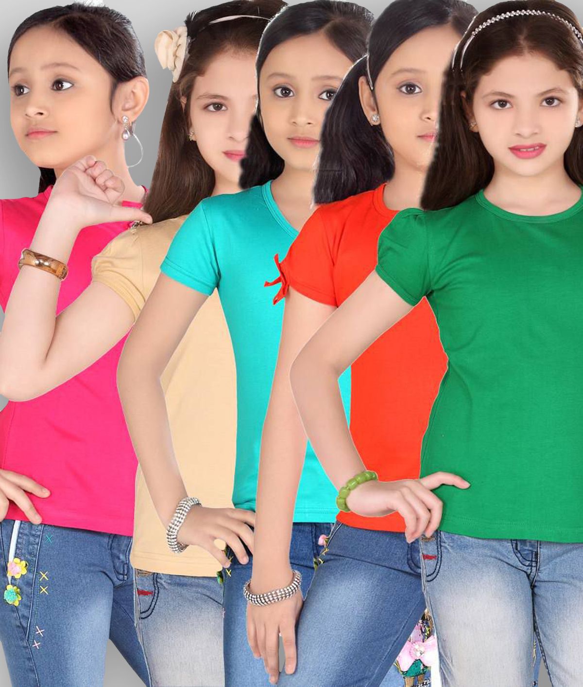     			Sini Mini Pack of 5 Girls Cotton Top ( Multicolor )