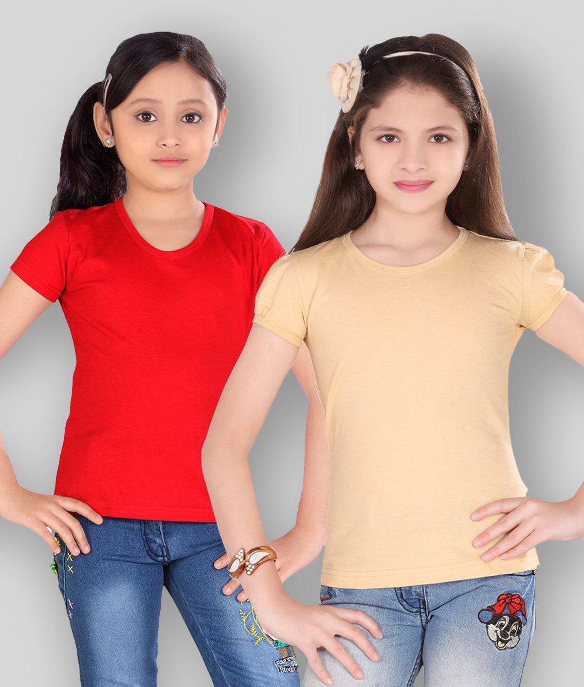     			Sini Mini - Multicolor Cotton Girl's T-Shirt ( Pack of 2 )