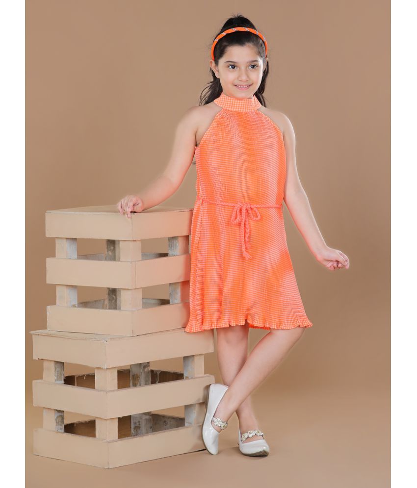     			StyleStone - Orange Crepe Girls Fit And Flare Dress ( Pack of 1 )